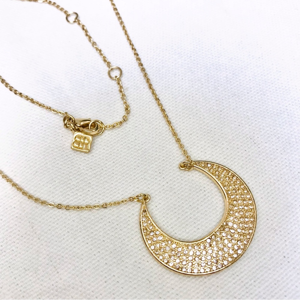 Banana Republic Gold Plated Pave Crystal Crescent Pendant Necklace